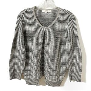 Ann Taylor LOFT Gray Black Textured Knit Button Cardigan Sweater Layering Piece